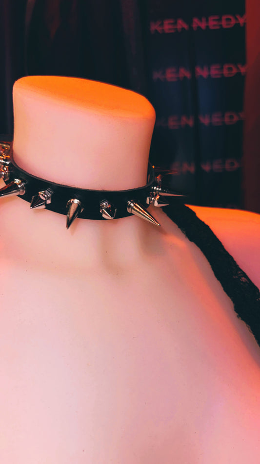 ‘SPIKED’ spike metal faux leather choker