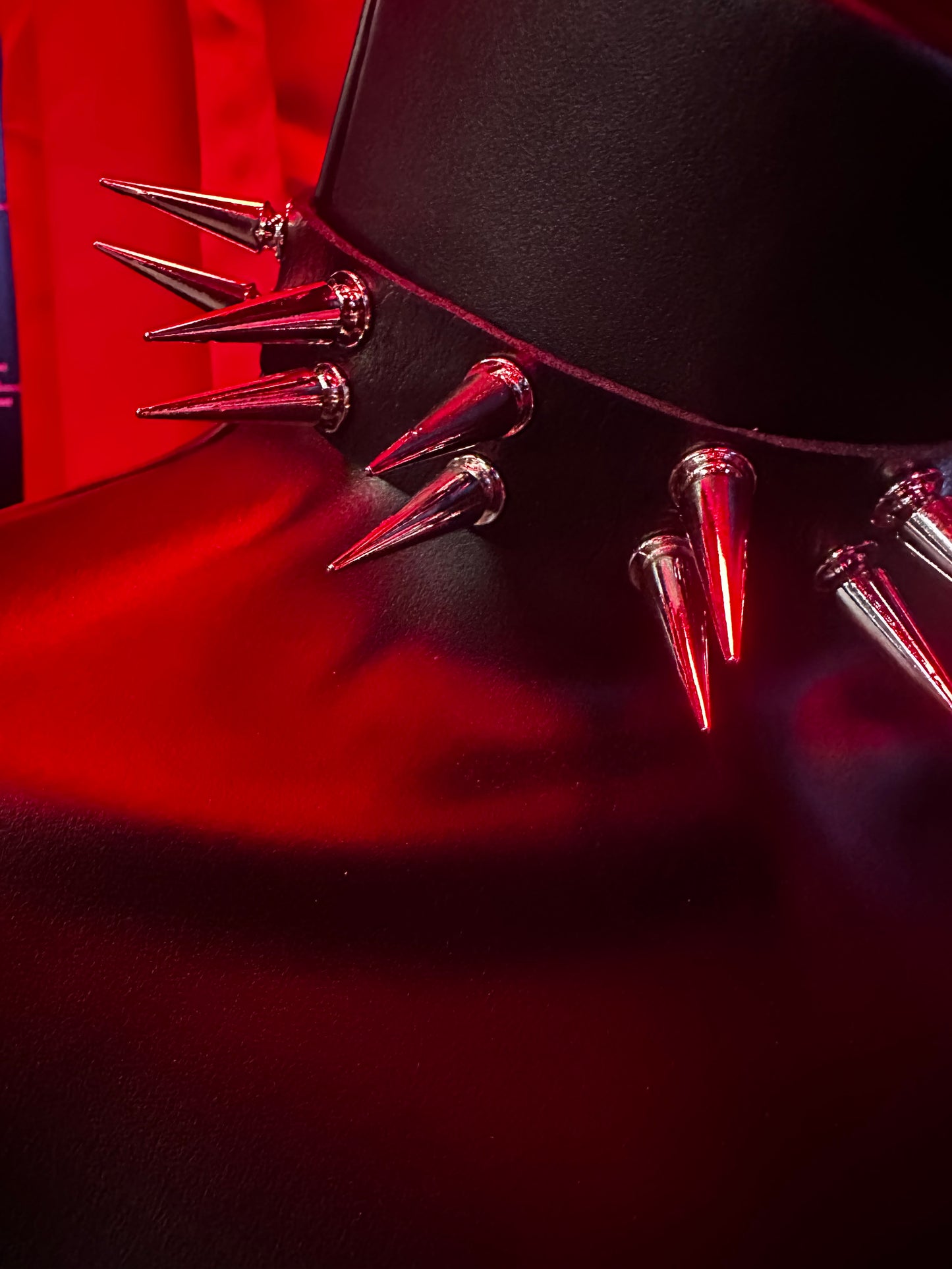 ‘STACKED’ DOUBLE LAYER BLACK SPIKED PLEATHER CHOKER