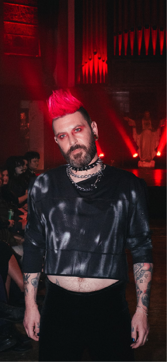 ‘RIOT’ spray painted long sleeve black crop top