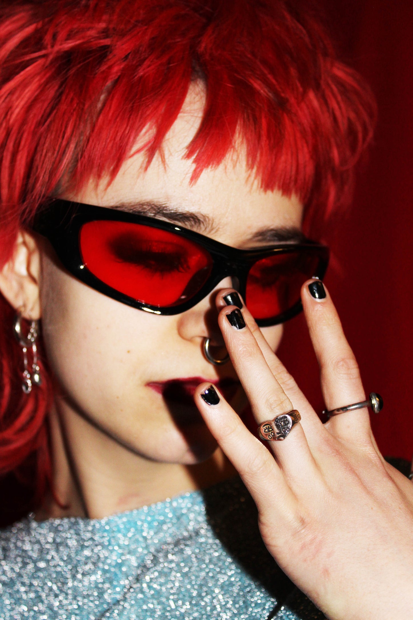 ‘DEVIL EYES’ RED LENS BLACK FRAME SUNGLASSES