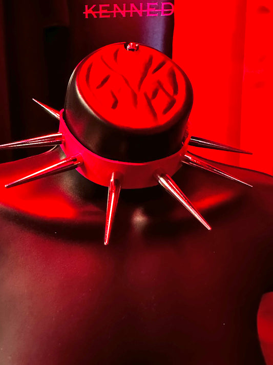 HOT PINK EXTRA LONG SPIKED FAUX LEATHER CHOKER