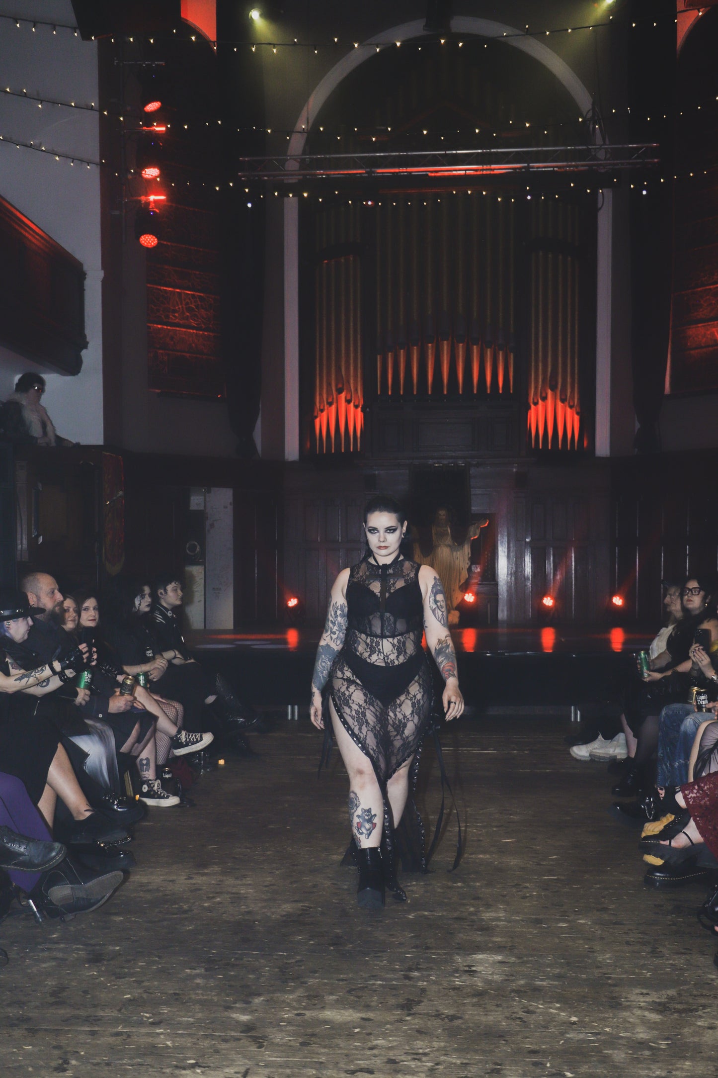 ‘UNHOLY’ black stretch lace black maxi dress with lace up sides