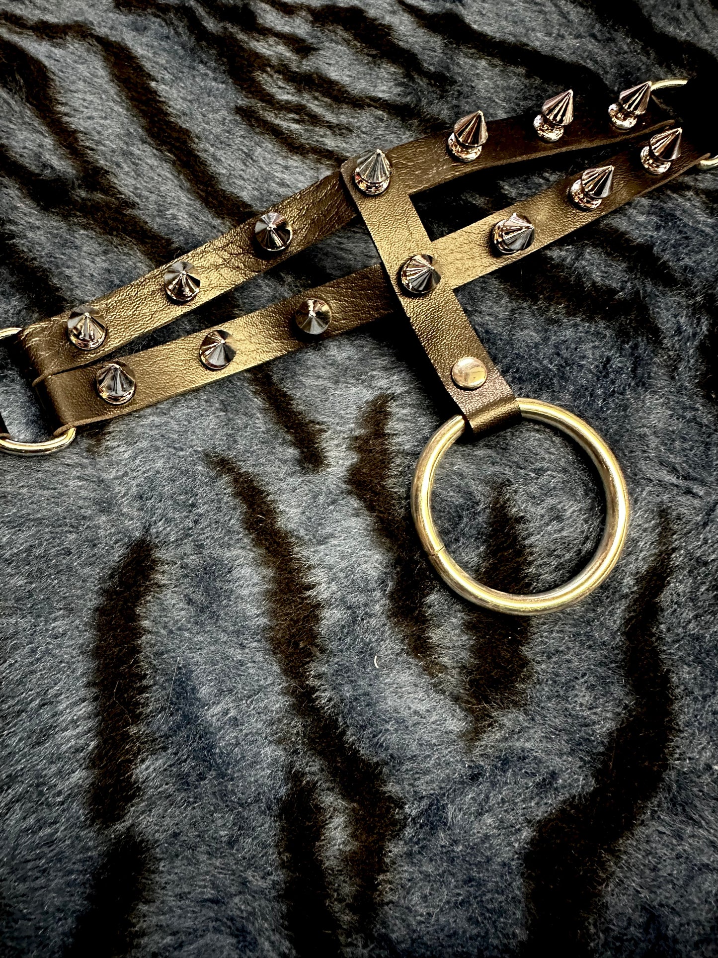 ‘WRAPPED UP’ black spiked bondage style faux leather choker with o ring
