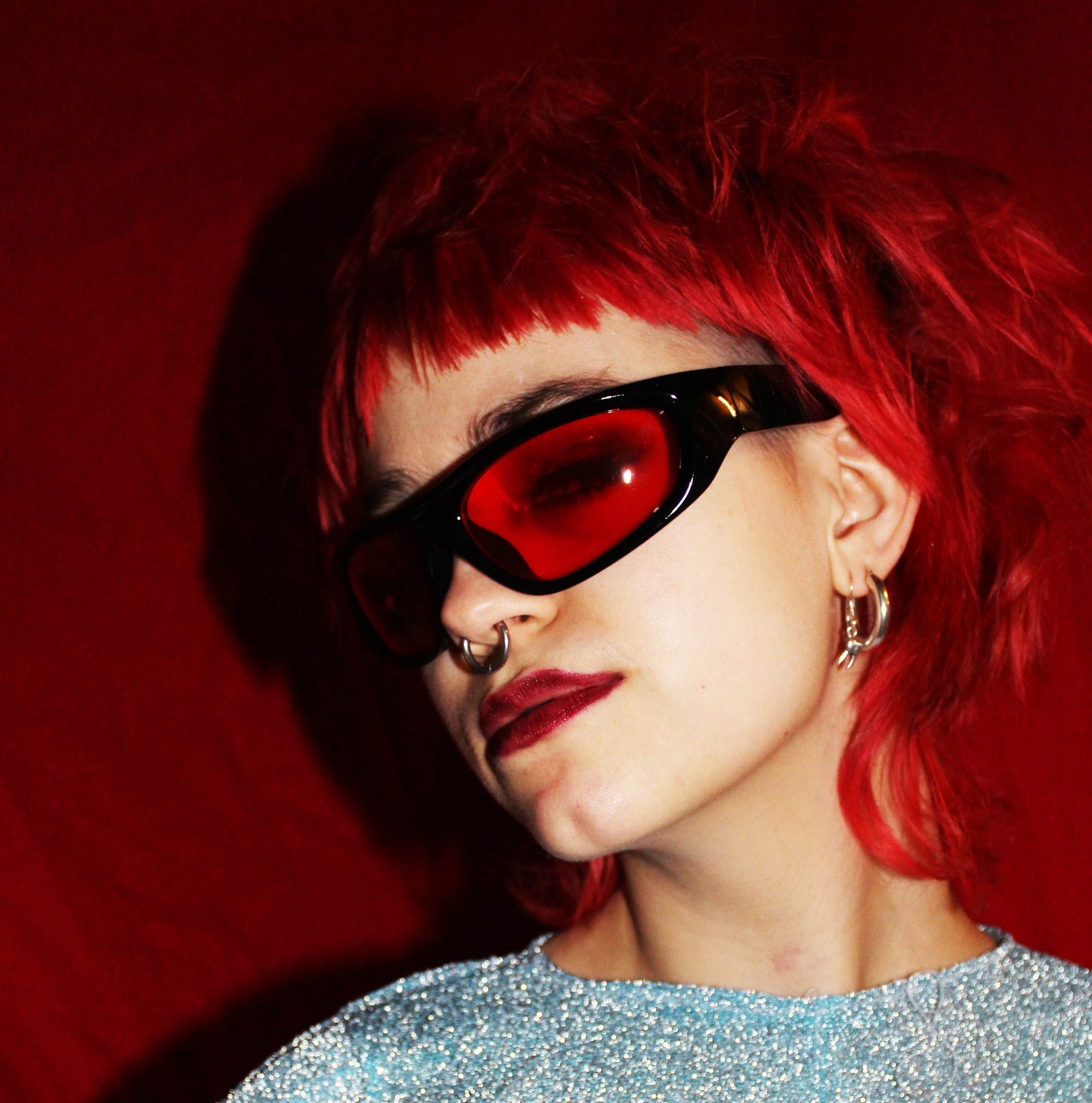 ‘DEVIL EYES’ RED LENS BLACK FRAME SUNGLASSES