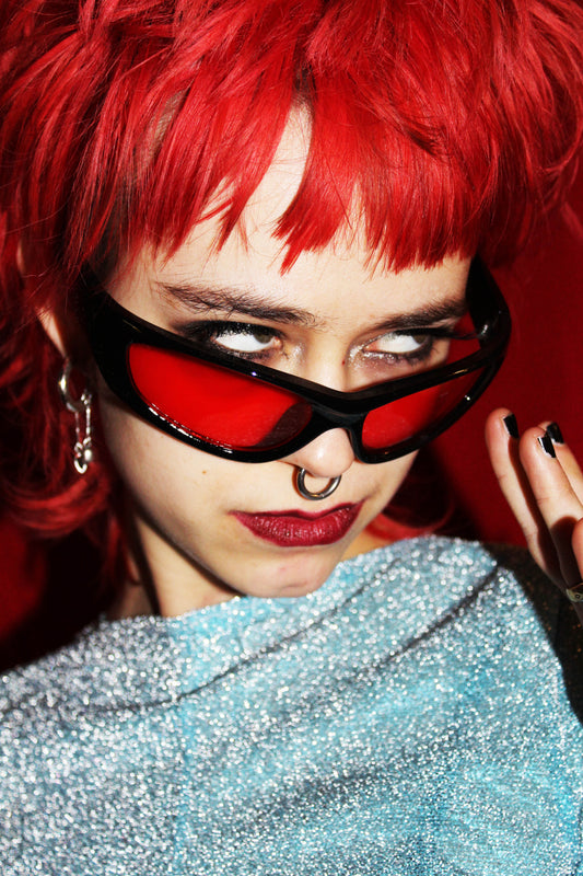 ‘DEVIL EYES’ RED LENS BLACK FRAME SUNGLASSES