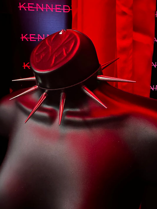 BLACK EXTRA LONG SPIKE BLACK FAUX LEATHER CHOKER