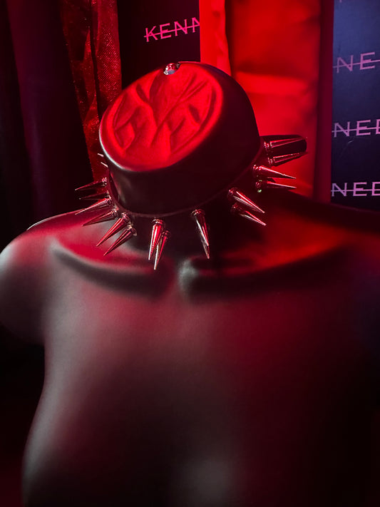 ‘STACKED’ DOUBLE LAYER BLACK SPIKED PLEATHER CHOKER