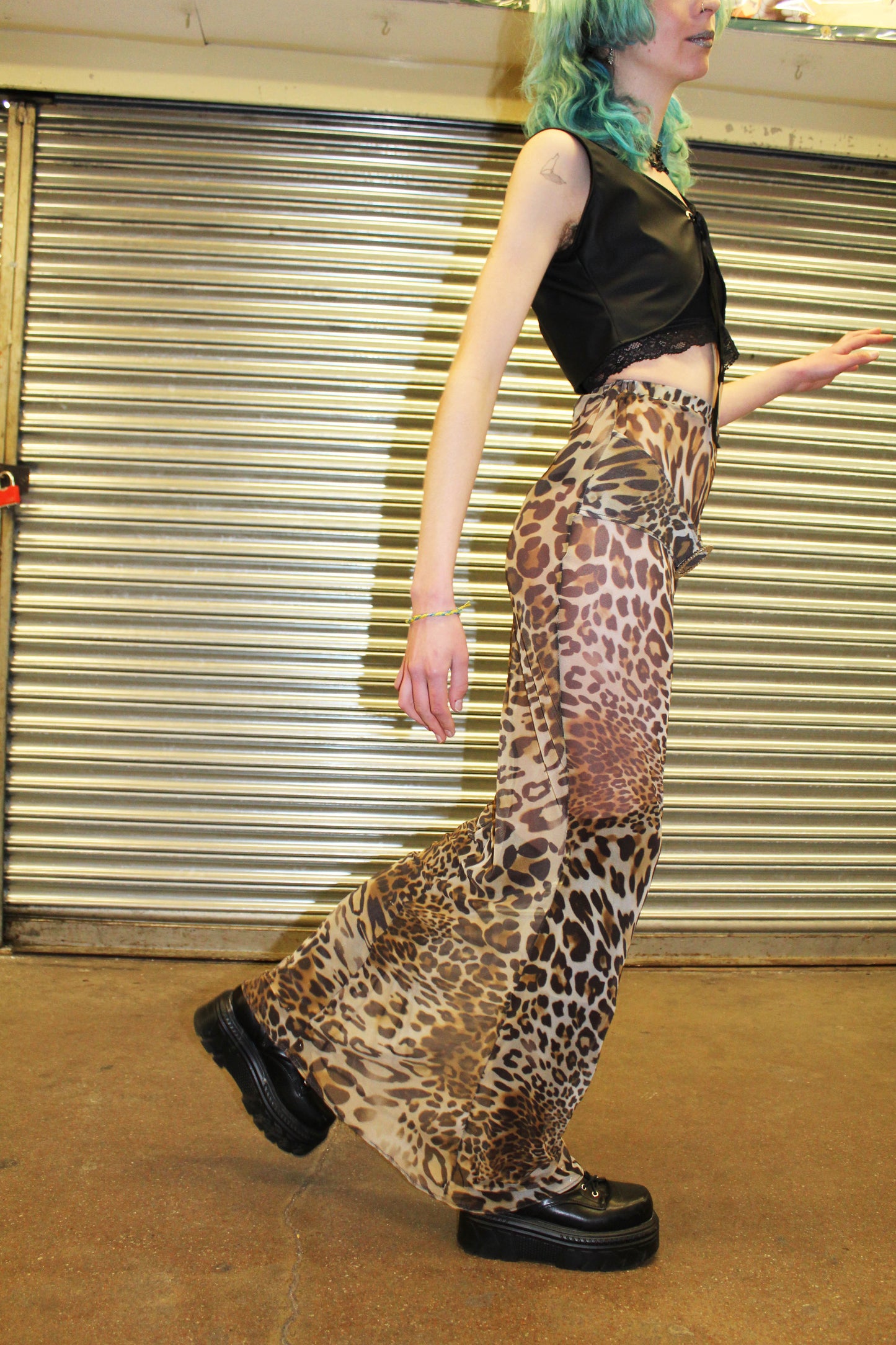 'Psychedelic Jungle' mesh leopard print maxi skirt with diamanté buckle
