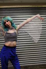 Load image into Gallery viewer, &#39;Glitter Ball&#39; silver fishnet crop top with large bell sleeves
