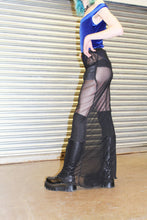 Load image into Gallery viewer, &#39;GOTHIC&#39; black mesh maxi skirt with diamanté belt buckle
