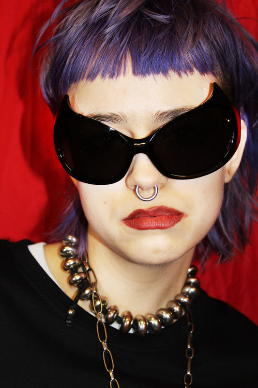 "DARK SOUL" BLACK OVERSIZED SUNGLASSES WITH DEVIL HORNS