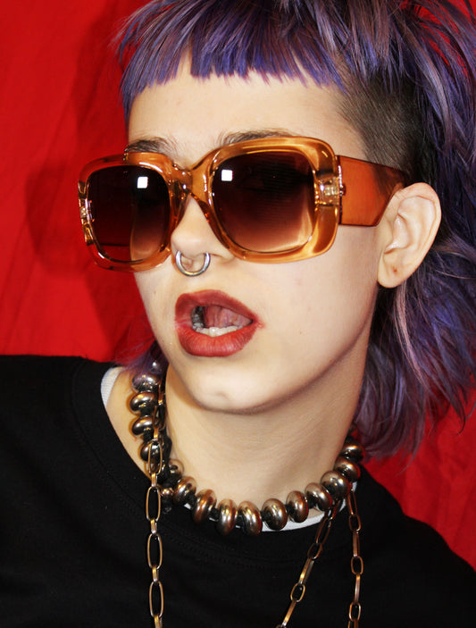 "STATEMENT" TAN SEMI TRANSLUCENT OVERSIZED RECTANGLE SUNGLASSES