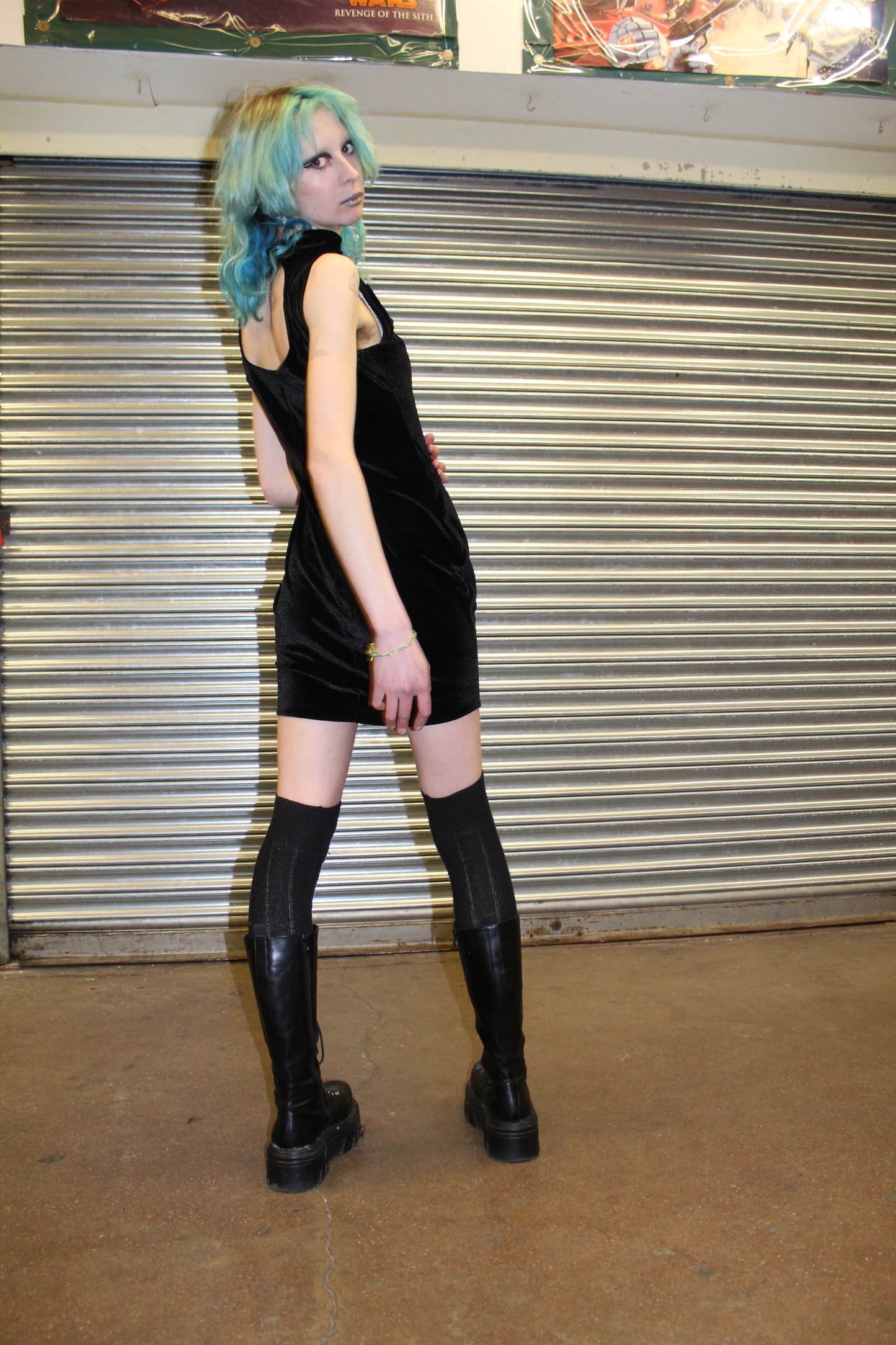 ‘WEDNESDAY’ black gothic velvet mini dress