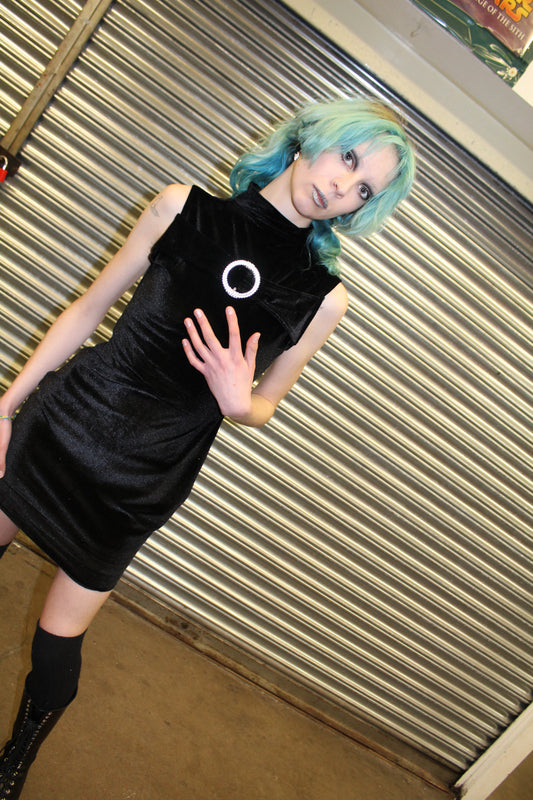‘WEDNESDAY’ black gothic velvet mini dress
