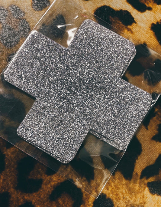 SILVER GLITTER CROSS SELF ADHESIVE NIPPLE COVERS