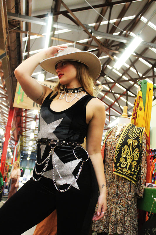 THE GENE BLACK VELVET FLARE JUMPSUIT