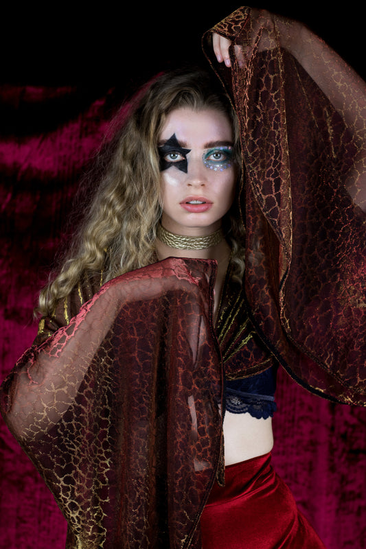 Sheer Metallic Leopard Wrap Top