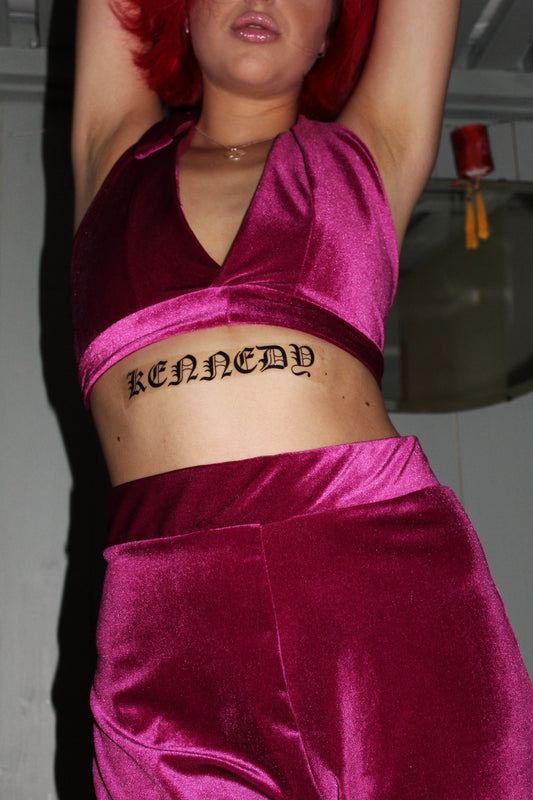 Pretty Pink Rose Velvet Halter Top