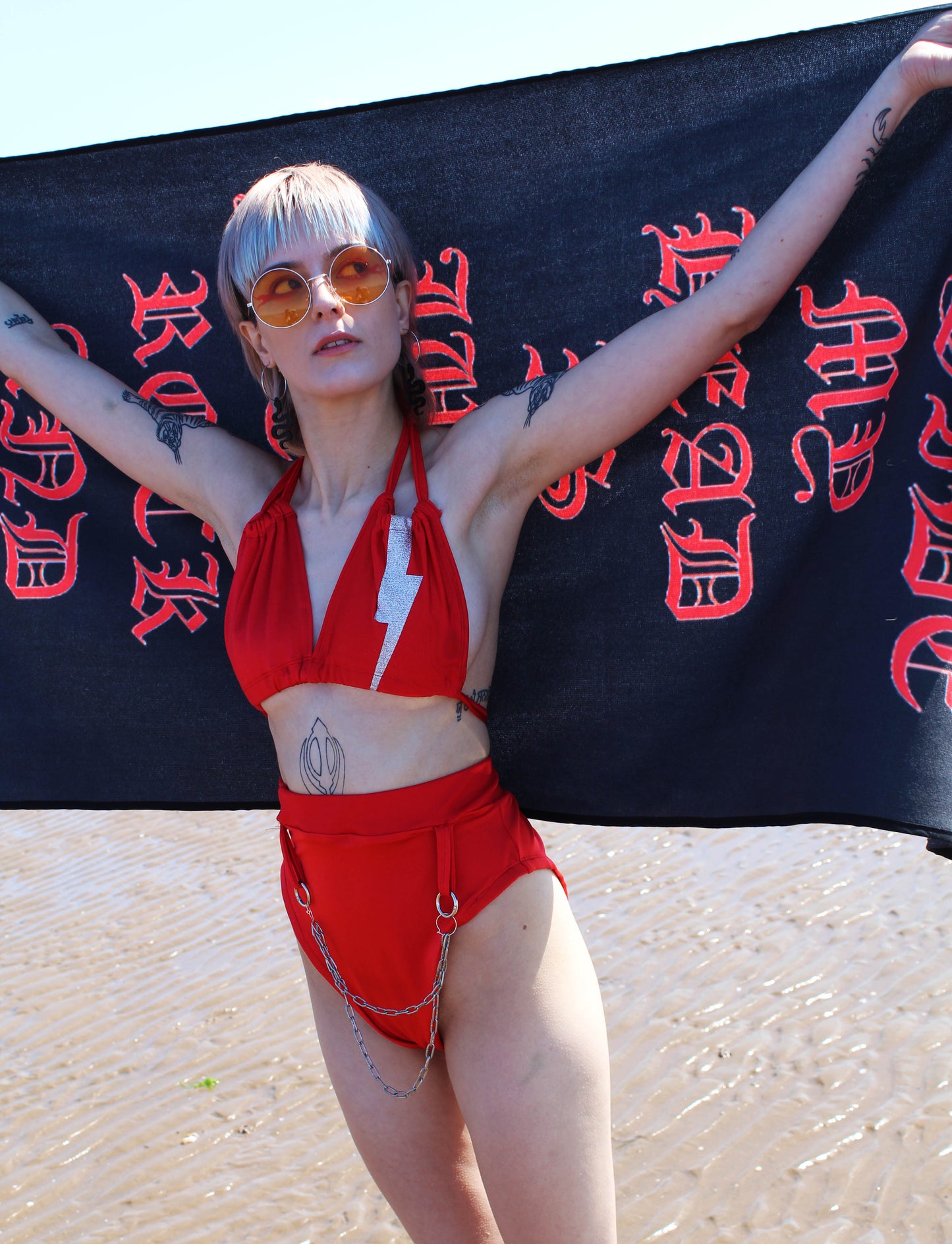 Sleazy Rock Red and Black Beach Towel