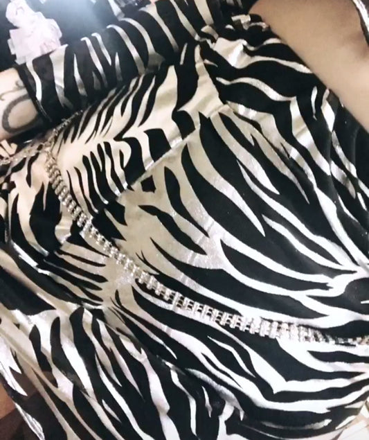 Silver Zebra Metallic Mesh Mini Skirt