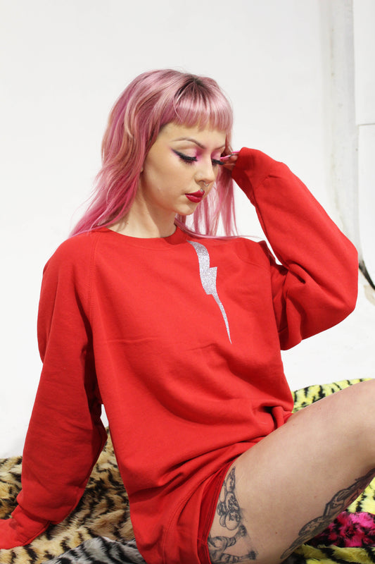'Bolt on' red lounge jumper