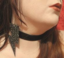 Load image into Gallery viewer, Black Glitter Bowie Bolt Earrings

