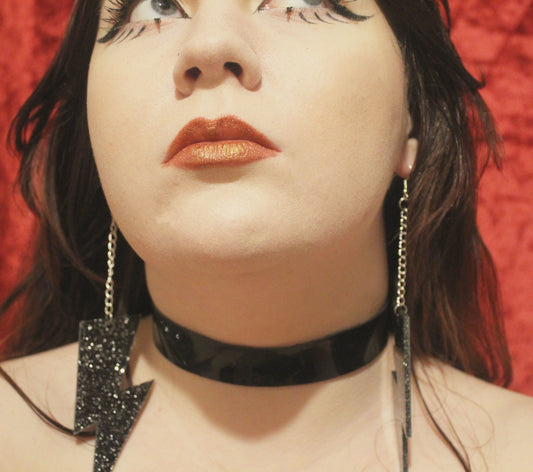 Black Glitter Bowie Bolt Earrings