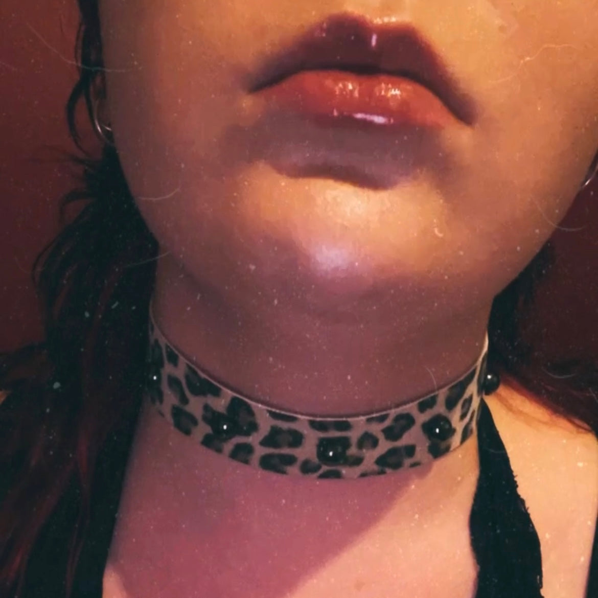 STUDDED LEOPARD PRINT FAUX LEATHER CHOKER