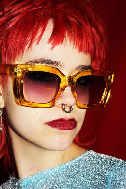 ‘DON’T CALL ME HONEY’ yellow square frame oversized sunglasses