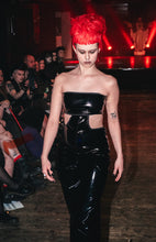 Load image into Gallery viewer, ‘OMEN’ black pvc cut out flared black jumpsuit
