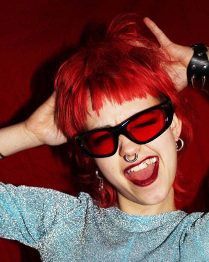 ‘DEVIL EYES’ RED LENS BLACK FRAME SUNGLASSES