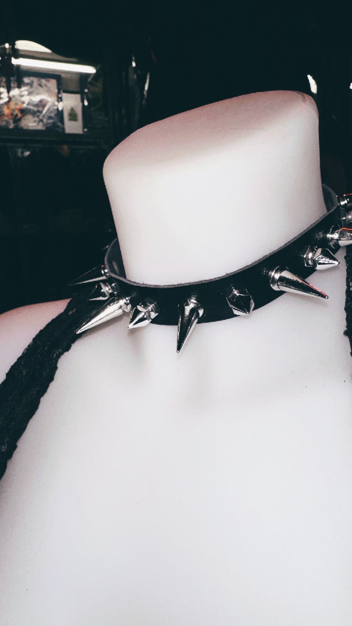 ‘SPIKED’ spike metal faux leather choker