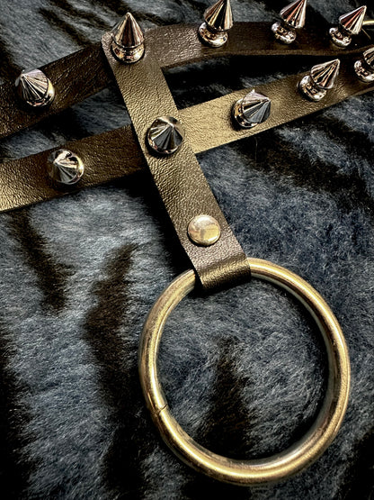 ‘WRAPPED UP’ black spiked bondage style faux leather choker with o ring
