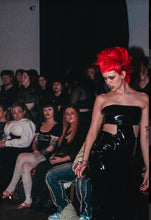 Load image into Gallery viewer, ‘OMEN’ black pvc cut out flared black jumpsuit
