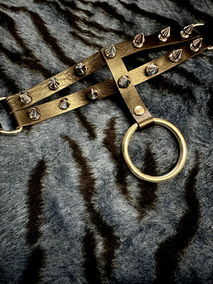 ‘WRAPPED UP’ black spiked bondage style faux leather choker with o ring