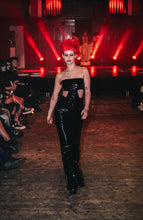 Load image into Gallery viewer, ‘OMEN’ black pvc cut out flared black jumpsuit
