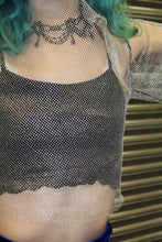 Load image into Gallery viewer, &#39;Glitter Ball&#39; silver fishnet crop top with large bell sleeves
