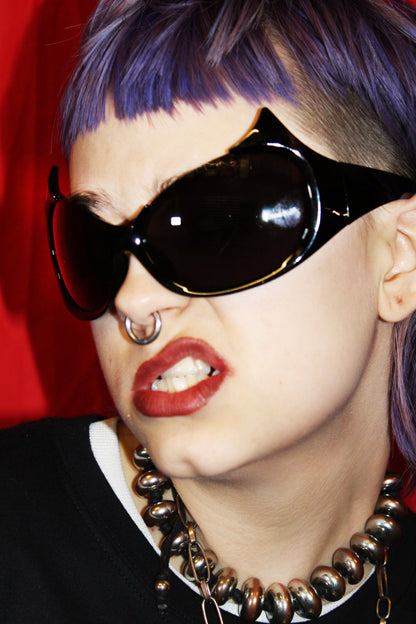 "DARK SOUL" BLACK OVERSIZED SUNGLASSES WITH DEVIL HORNS