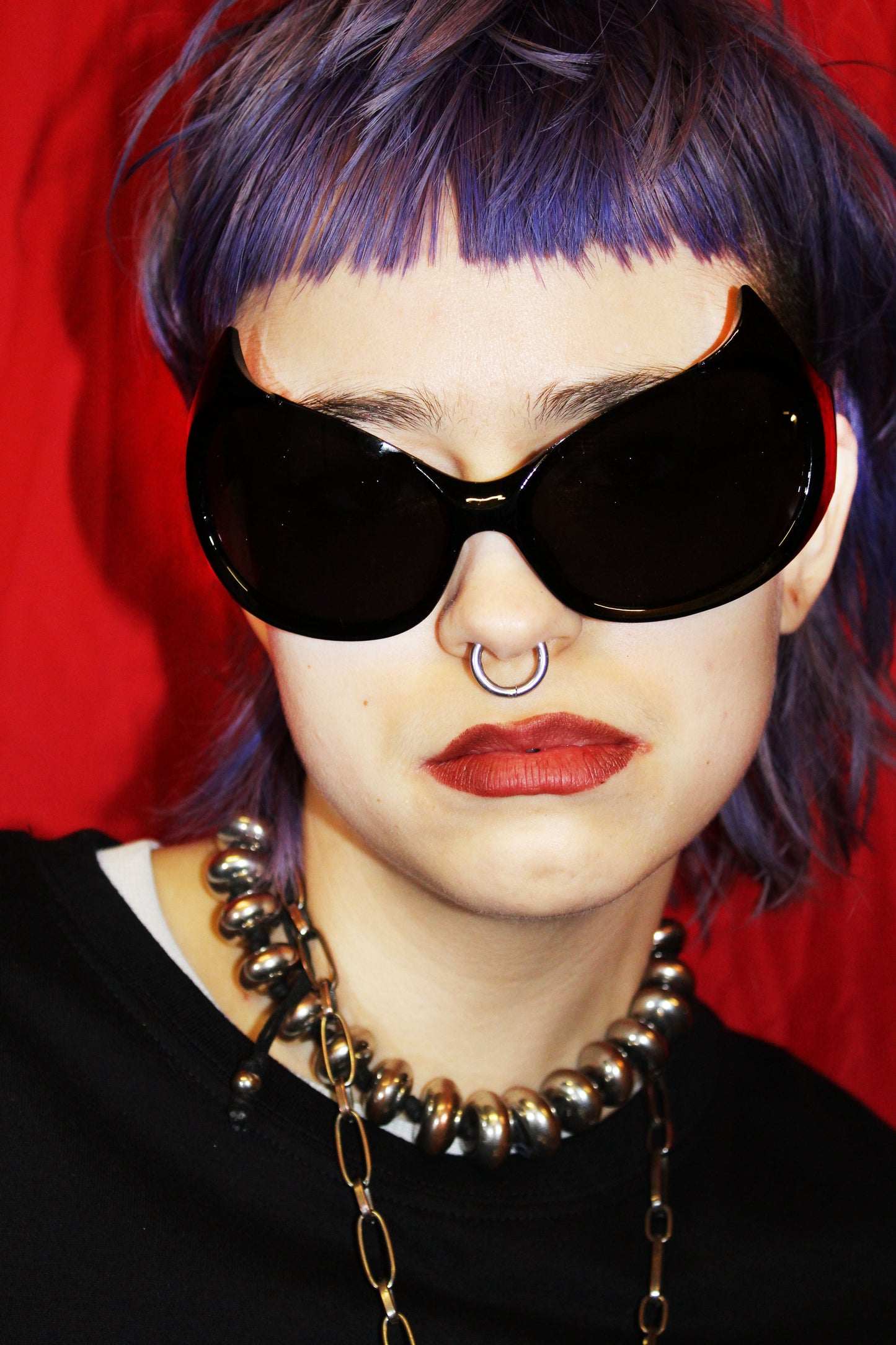 "DARK SOUL" BLACK OVERSIZED SUNGLASSES WITH DEVIL HORNS