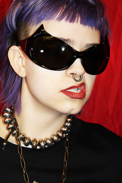 "DARK SOUL" BLACK OVERSIZED SUNGLASSES WITH DEVIL HORNS