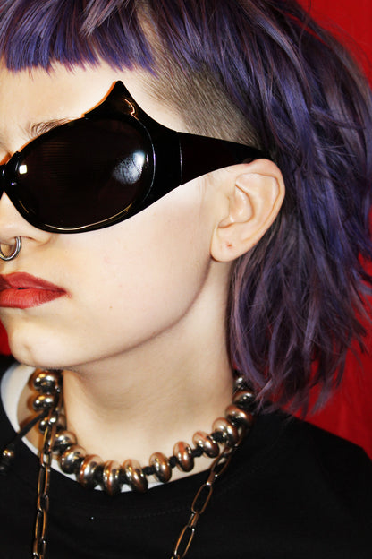 "DARK SOUL" BLACK OVERSIZED SUNGLASSES WITH DEVIL HORNS