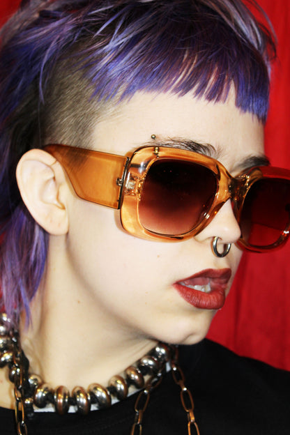 "STATEMENT" TAN SEMI TRANSLUCENT OVERSIZED RECTANGLE SUNGLASSES