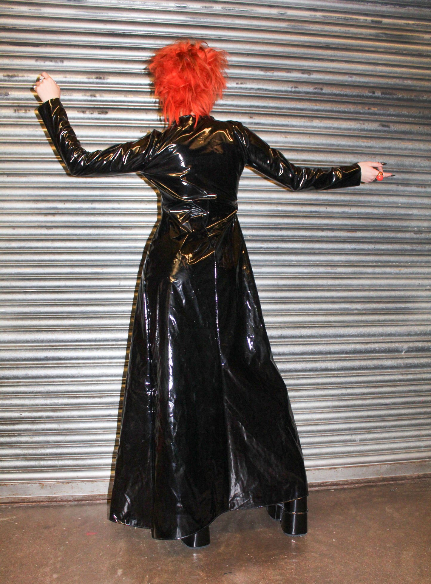 ‘LUCIFER” BLACK PVC MAXI OVERCOAT