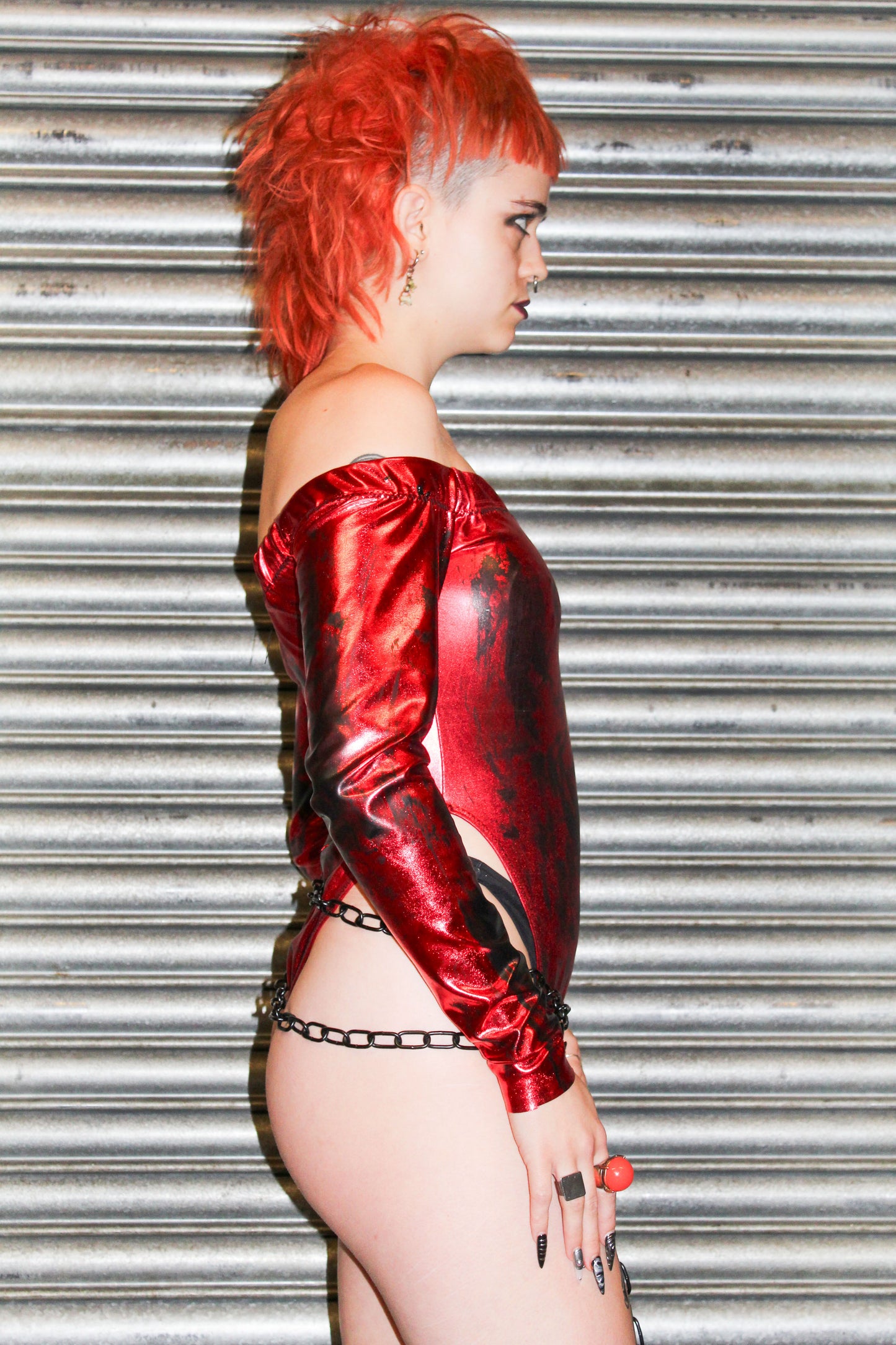 INFERNO” PAINTED RED WET LOOK HIGH CUT LEOTARD