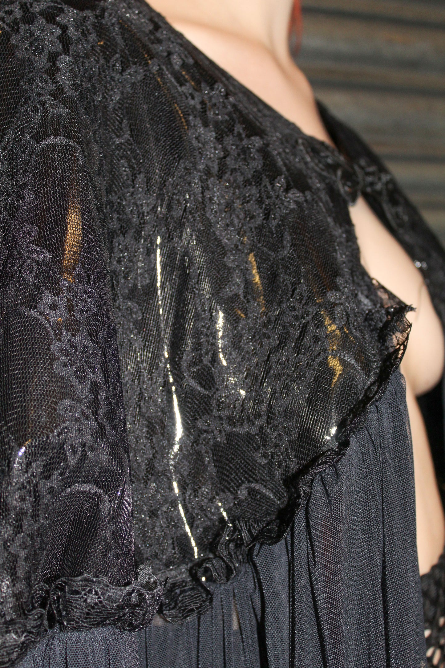 ‘DARKNESS’ MESH CAPE WITH LACE & PVC DETAIL