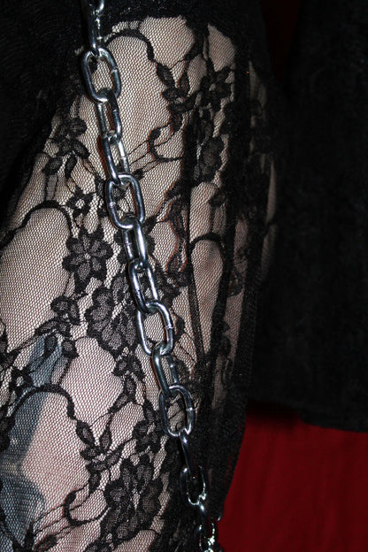 'PASSION' BLACK STRETCH LACE LEGGINGS WITH CHAIN DETAIL