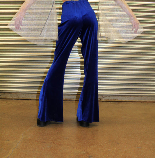 Electric blue velvet high waisted flares