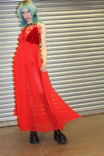 Load image into Gallery viewer, ‘MOTHER’ red mesh maxi dress with feather trim
