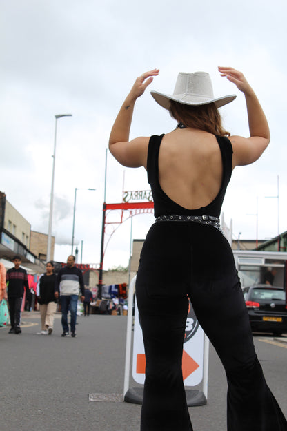 THE GENE BLACK VELVET FLARE JUMPSUIT