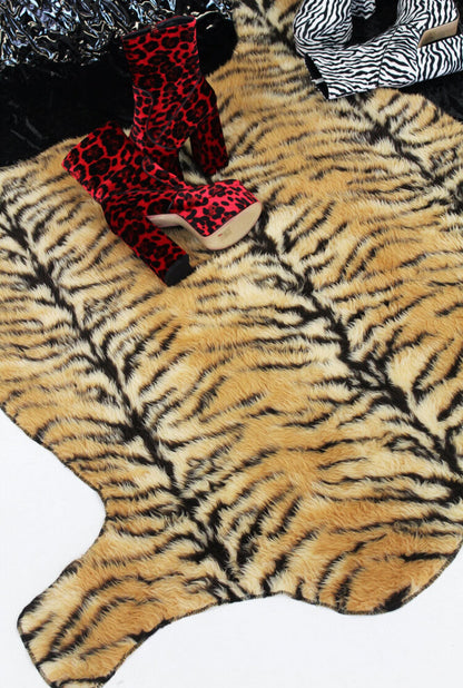 Faux fur tiger print rug